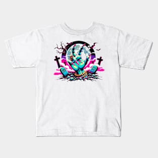 Creepy Neon Zombie Hand Graveyard Colorful Spooky Kids T-Shirt